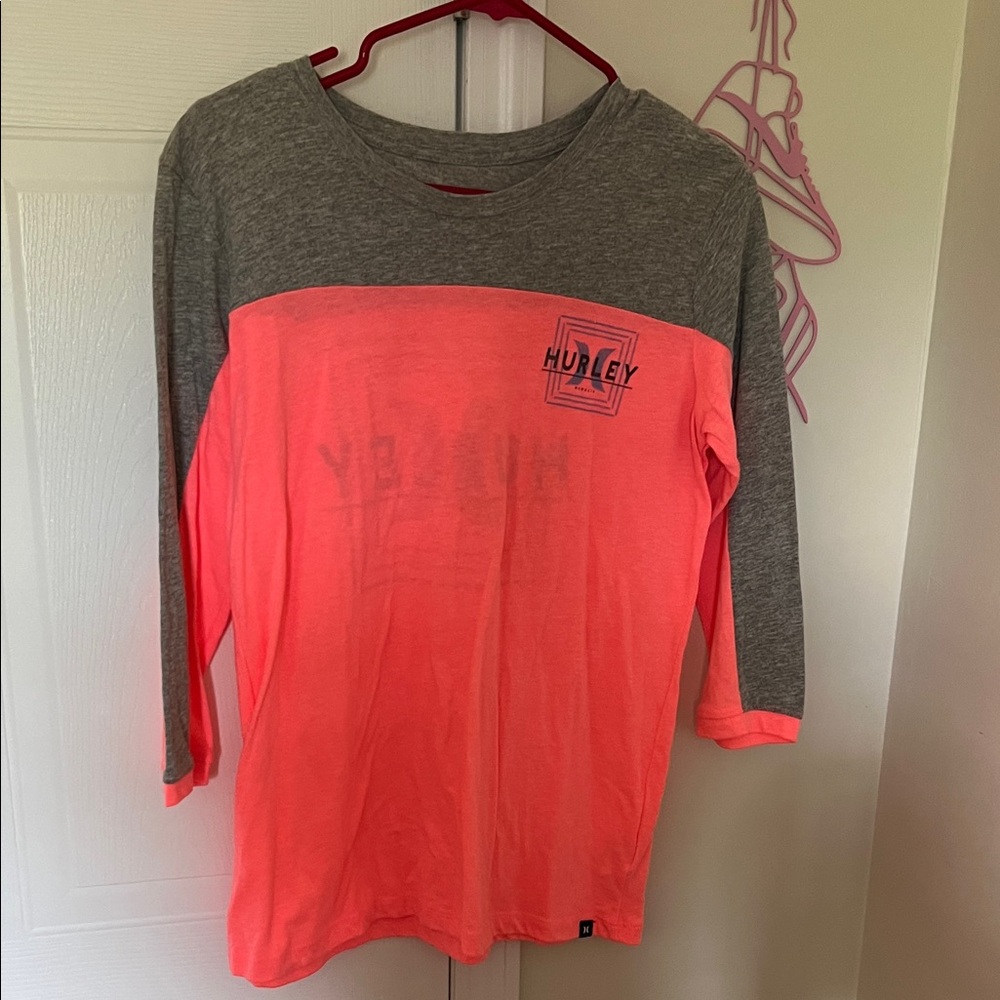 Hurley Gray and Pink Short Sleeve Tee